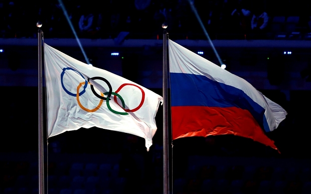 Athletics - Russian and Olympic Flags