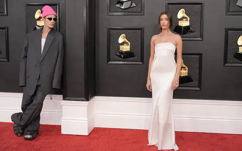 Hailey Bieber's Silk Saint Laurent Slip Dress At The Grammys POPSUGAR  Fashion
