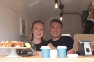 Rachel and Owen in their coffee trailer