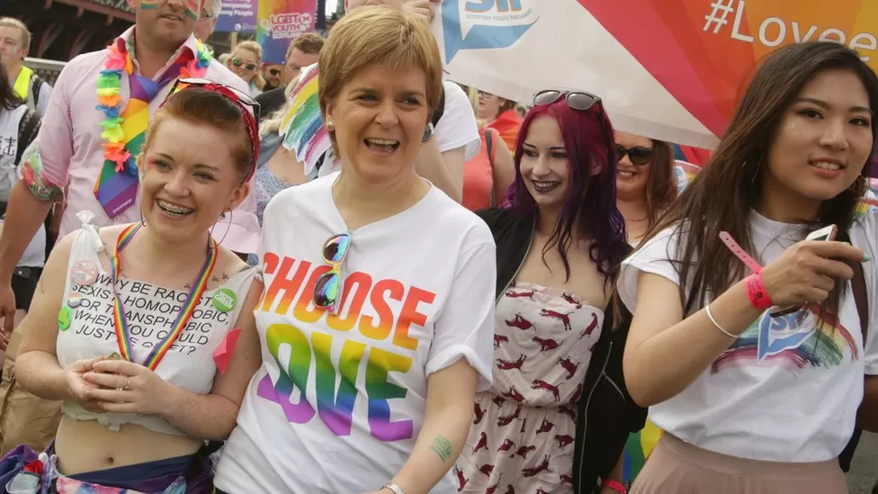Nicola Sturgeon, First Minister of Scotland, attending a Pride celebration in 2018.