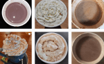 Collage of six hot chocolates